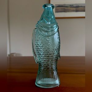 Vintage Aqua Blue Koi Fish Glass Bottle